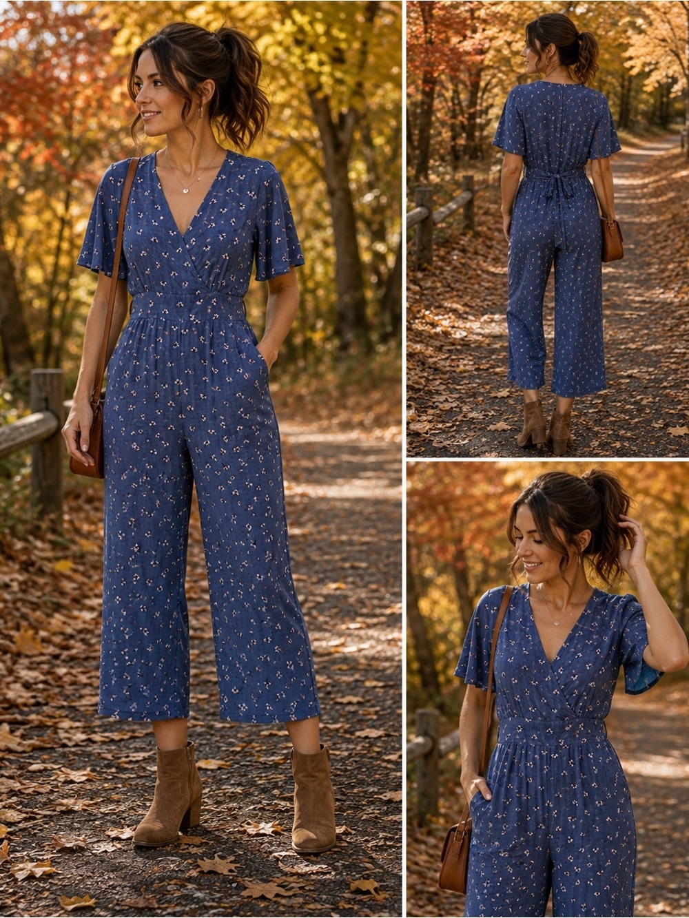 Design Lab Lord & Taylor Floral Wrap Cropped Wide Leg Jumpsuit M